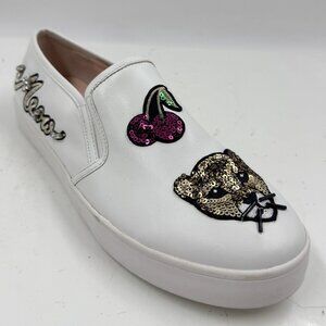 Kate Spade Lizbeth Women's Sneakers White Leather Cats Meow Slip-On Shoes 8/8.5